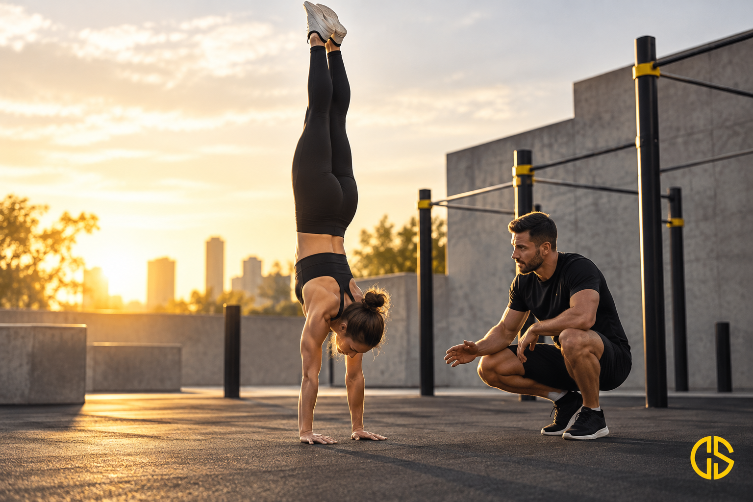 Athlète apprenant le handstand avec un placement aligné