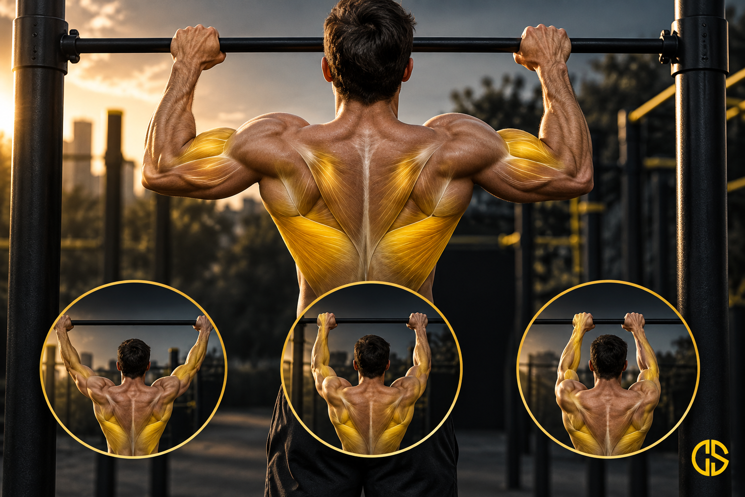 Muscles du dos et des bras sollicités selon la prise de traction