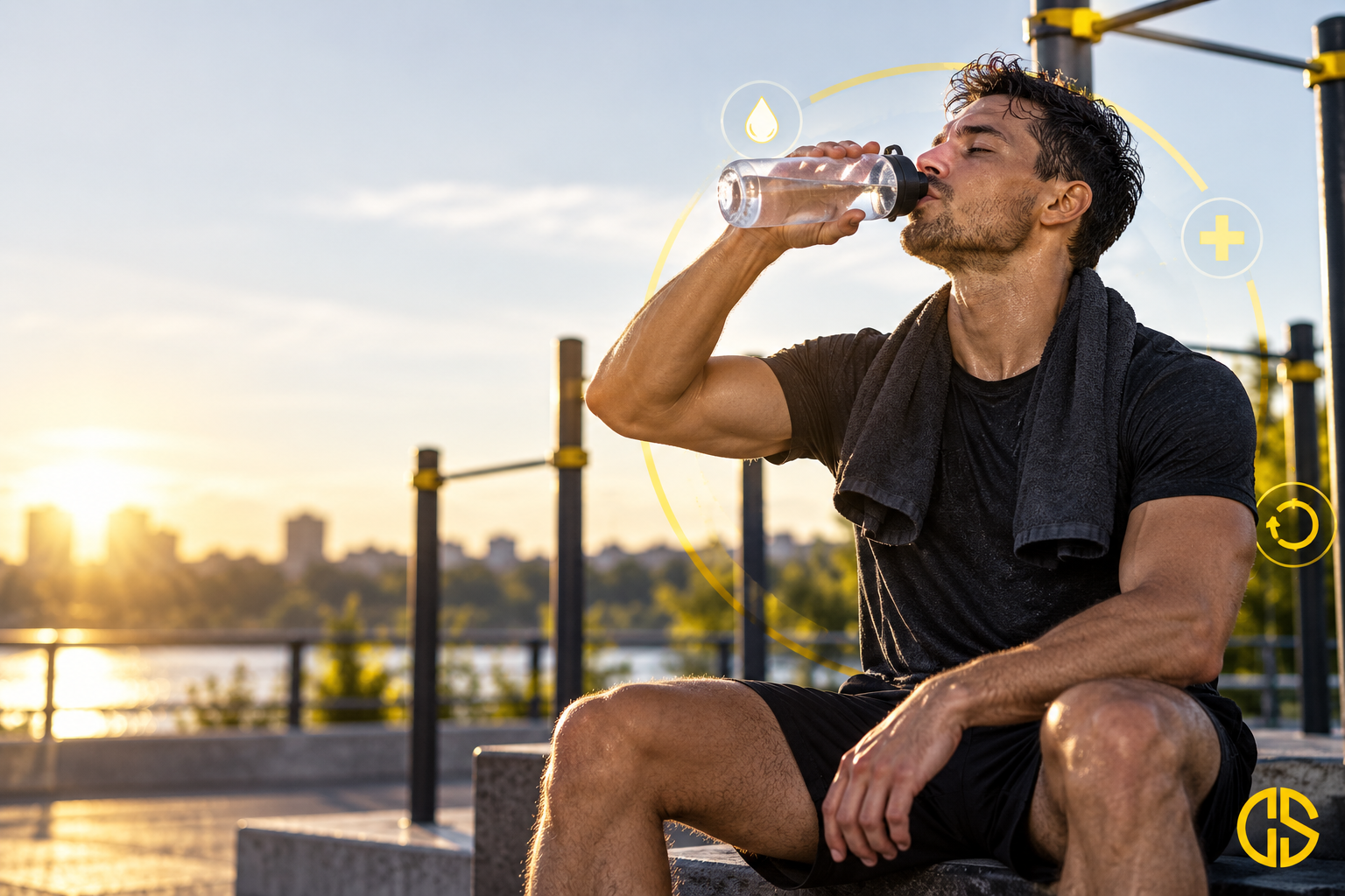 Sportif se réhydratant après une séance de street workout